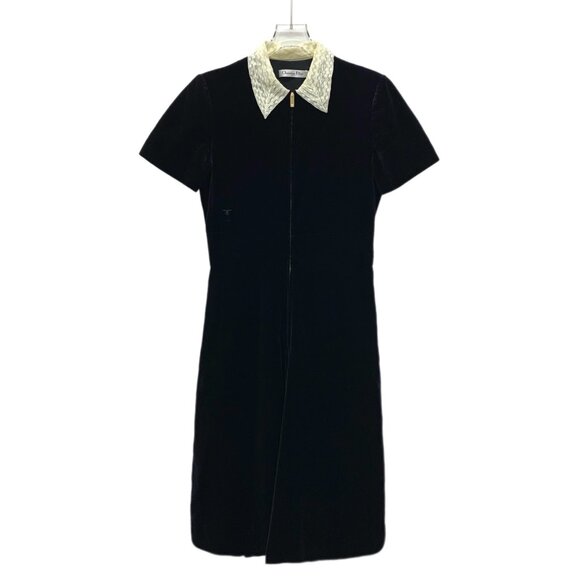 Dior Black cotton short-sleeve velvet dress - Picture 1 of 9